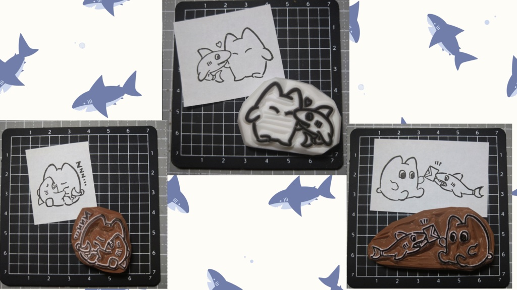 オリキャラ　消しゴムはんこ　徒歩ねことフープくん