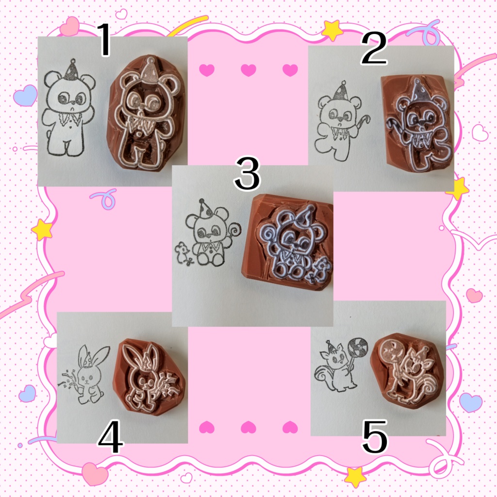 消しゴムはんこ　森の動物　くま・ねずみ・うさぎ・りす