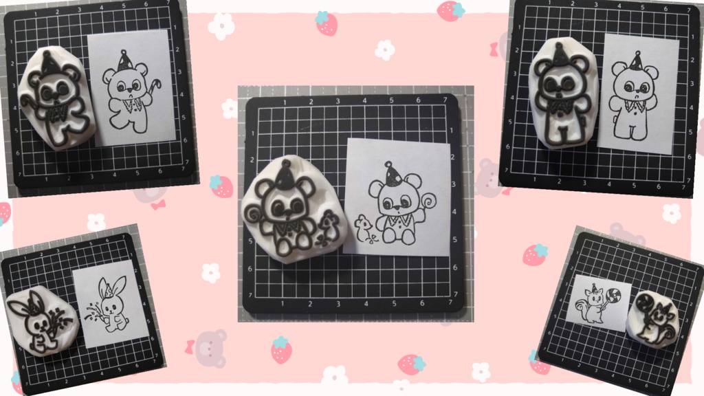 消しゴムはんこ　森の動物　くま・ねずみ・うさぎ・りす