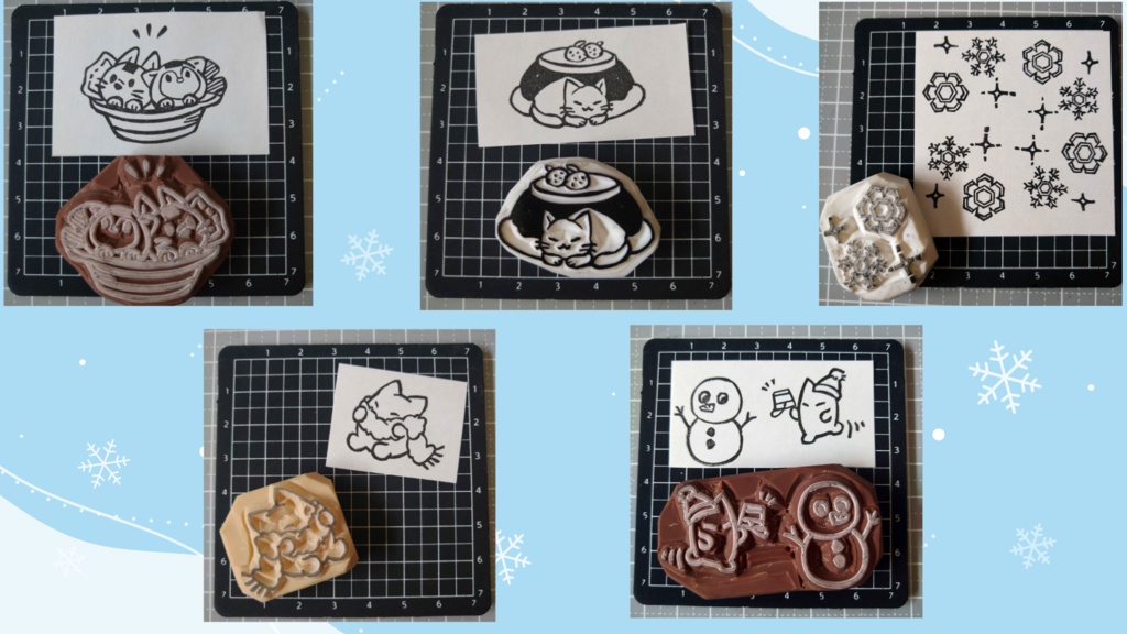 【1/31~2/1 単品50円引き】消しゴムはんこ 冬シリーズ たぬきときつね鍋もあります
