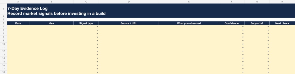 7日間 商品アイデア・スコアカード|無料Excelテンプレート