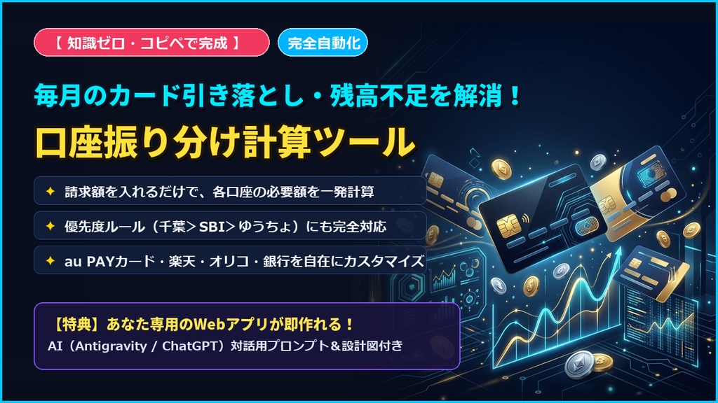 【コピペで完成】毎月のカード引き落とし＆口座振り分け自動計算Webアプリ一式【AIスキルファイル付】