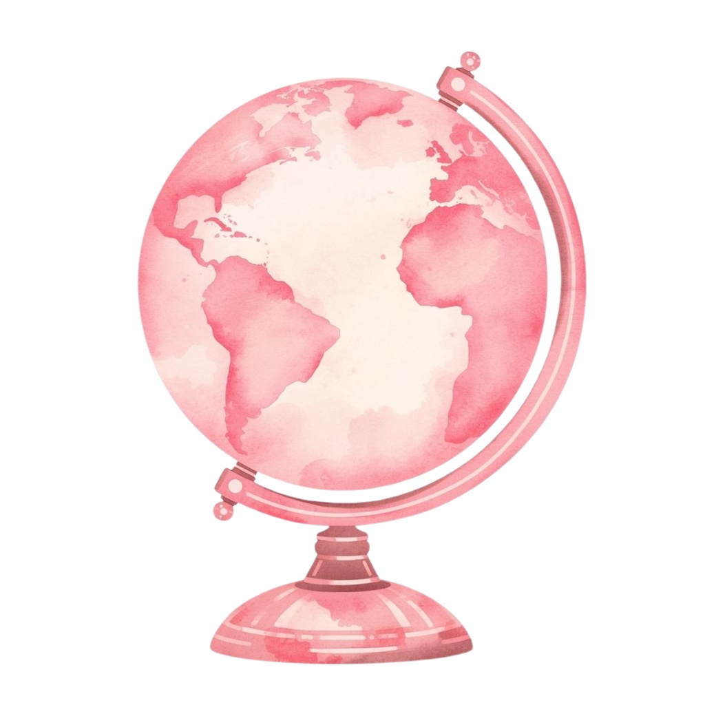 旅の水彩クリップアート ピンク×アンティーク風 15デザイン PNG素材