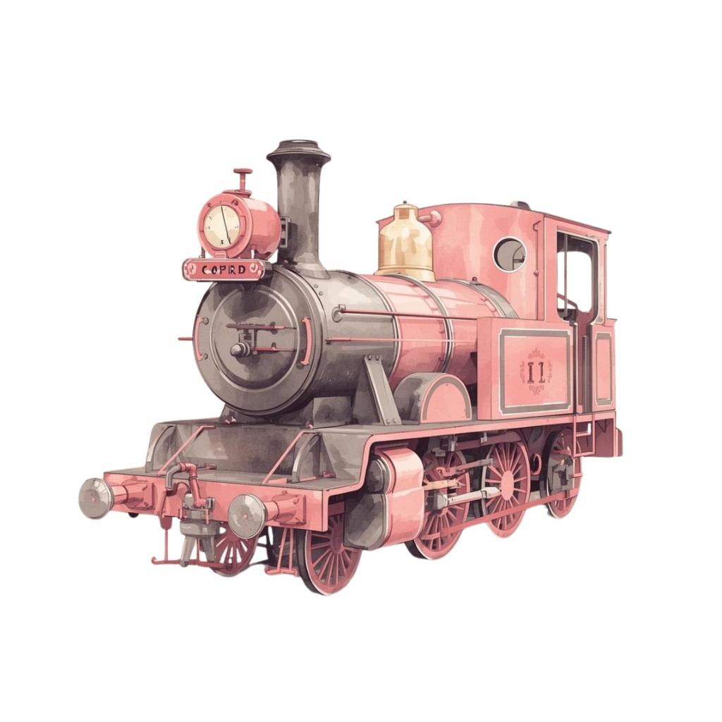 旅の水彩クリップアート ピンク×アンティーク風 15デザイン PNG素材