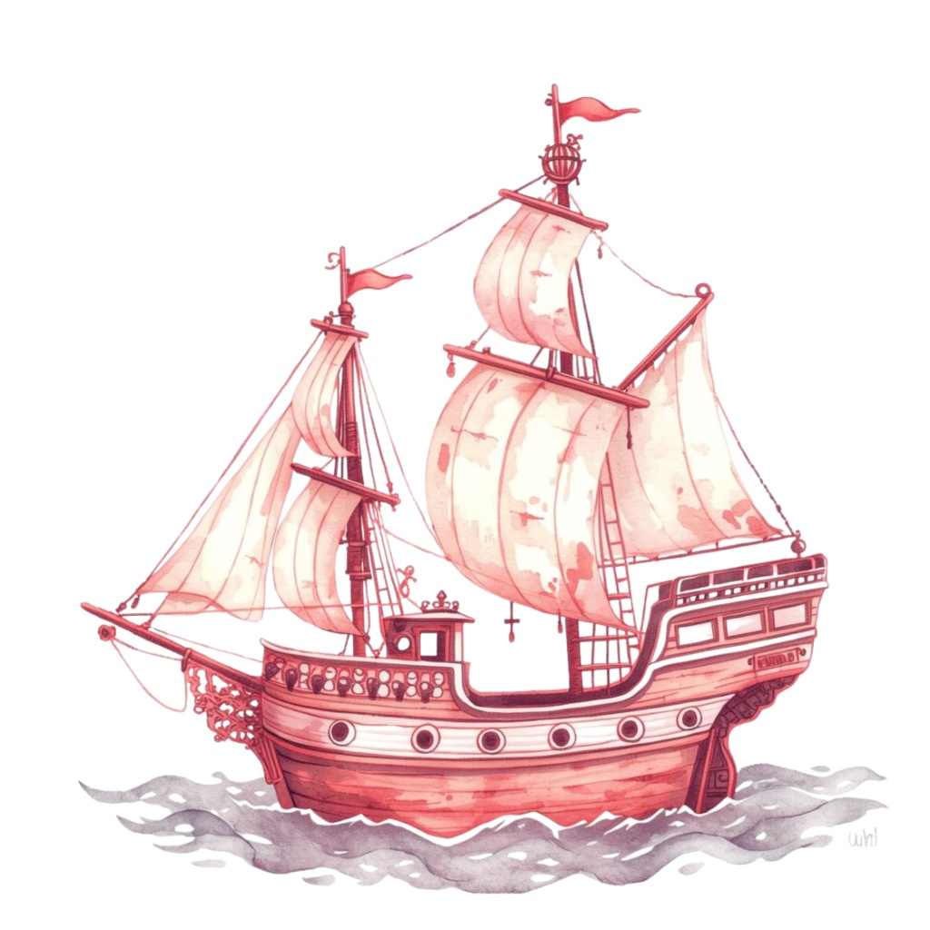 旅の水彩クリップアート ピンク×アンティーク風 15デザイン PNG素材