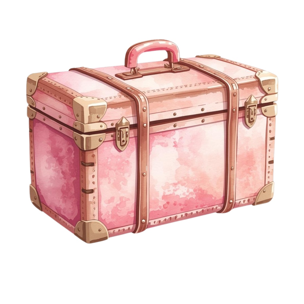 旅の水彩クリップアート ピンク×アンティーク風 15デザイン PNG素材