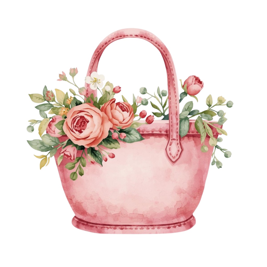 旅の水彩クリップアート ピンク×アンティーク風 15デザイン PNG素材