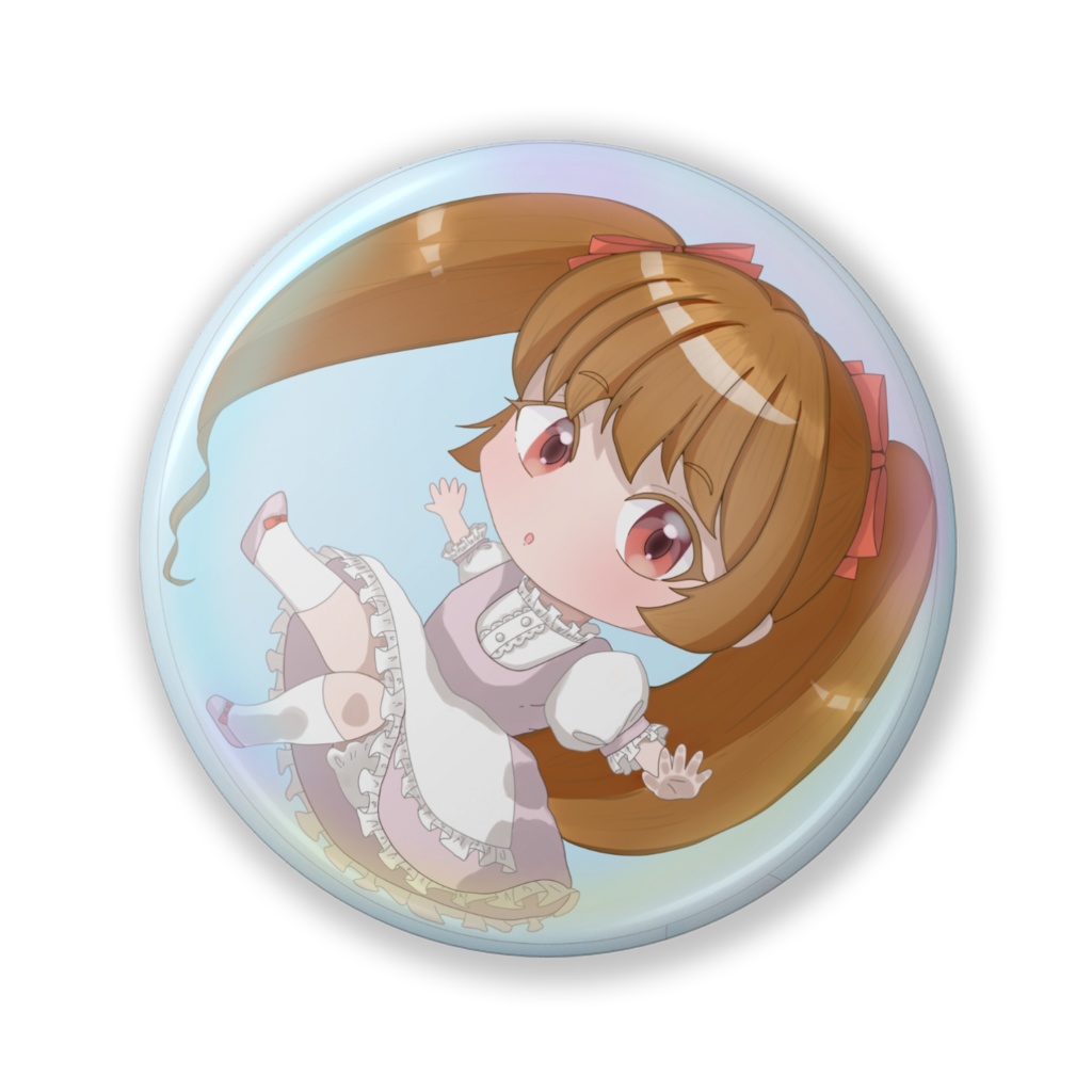しゃぼんだまの中にいる女の子の缶バッチ