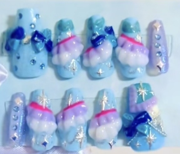 アイカツ ミステリックアクアグリーンコーデ ゴシックネイル ネイルチップ 衣装ネイル 痛ネイル ゴスロリ アイカツカード 推し活 平成女児 ロリータ