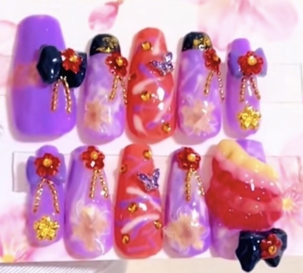 アイカツ カメリアロマンコーデ ゴシックネイル ネイルチップ 痛ネイル ゴスロリ アイカツカード 衣装ネイル 推し活 平成女児 ロリータ