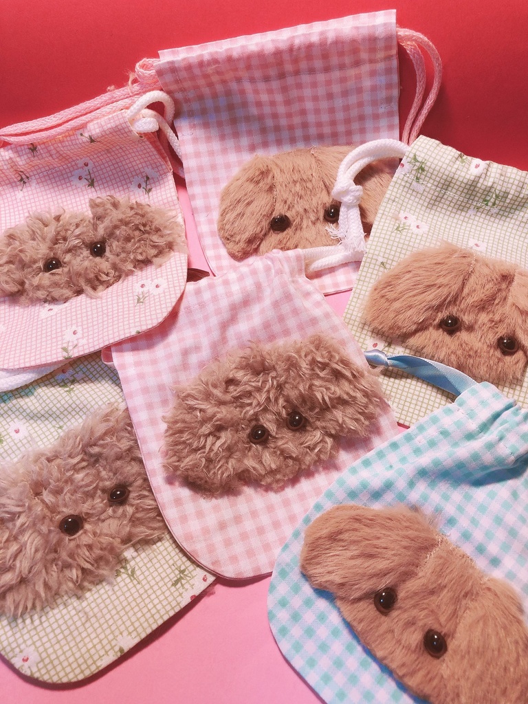 ふわふわわんちゃんの巾着ポーチストレートヘア