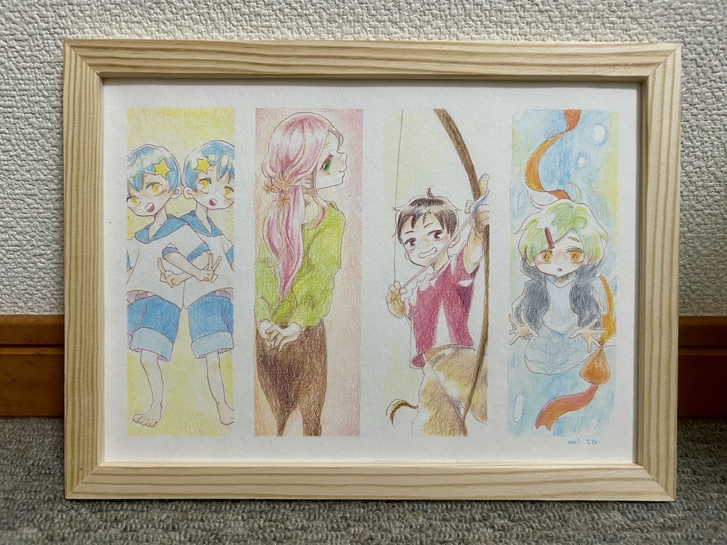 〈一点物〉手描きイラスト【ホロ擬：柔軟宮】原画＊額付＊色鉛筆画＊オリキャラ