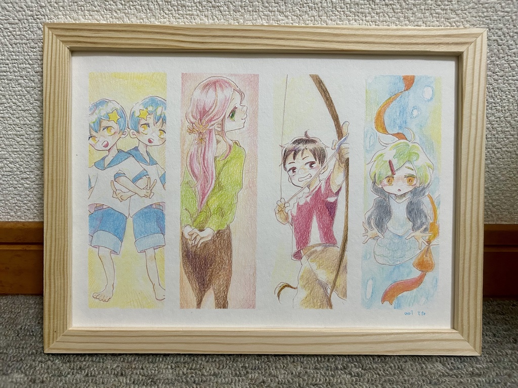 〈一点物〉手描きイラスト【ホロ擬:柔軟宮】原画*額付*色鉛筆画*オリキャラ