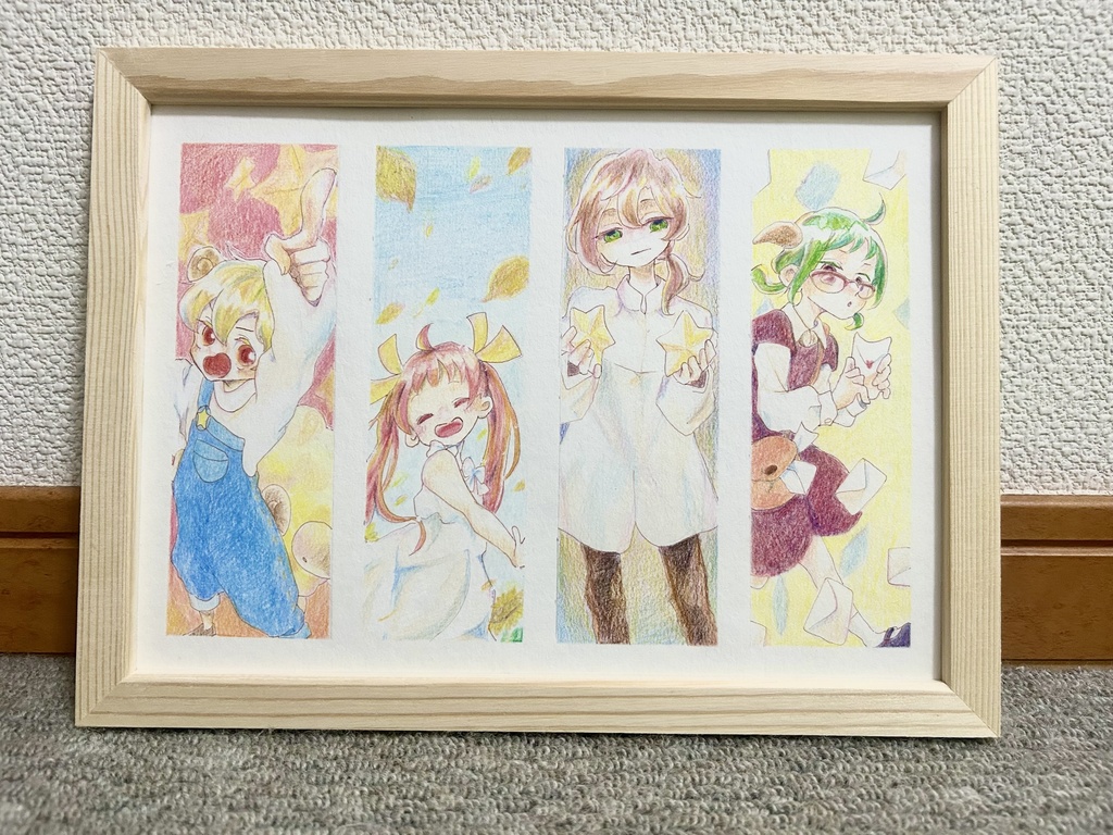 〈一点物〉手描きイラスト【ホロ擬：活動宮】原画＊額付＊色鉛筆画＊オリキャラ