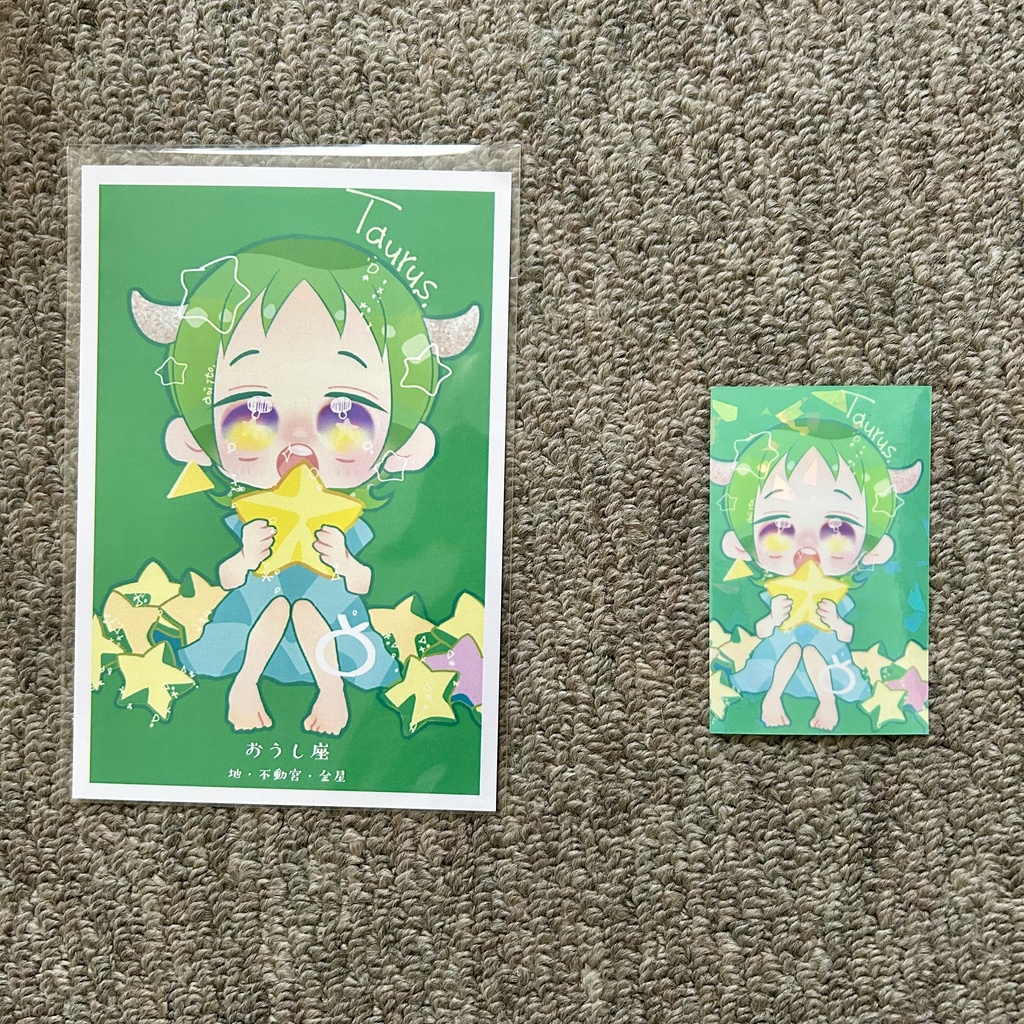 ＊手作りオリジナルグッズ＊おうし座＊ポストカード+ステッカーセット＊キラキラ