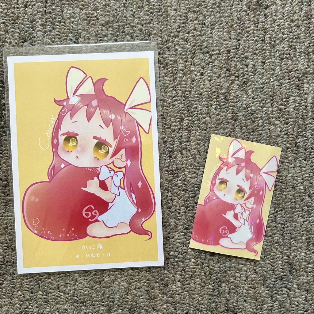 ＊手作りオリジナルグッズ＊かに座＊ポストカード+ステッカーセット＊キラキラ
