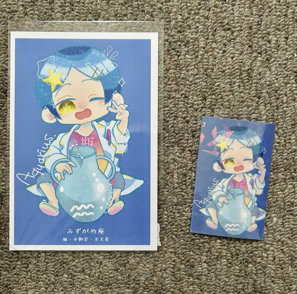 ＊手作りオリジナルグッズ＊みずがめ座＊ポストカード+ステッカーセット＊キラキラ