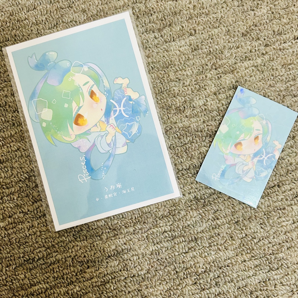 ＊手作りオリジナルグッズ＊うお座＊ポストカード+ステッカーセット＊キラキラ