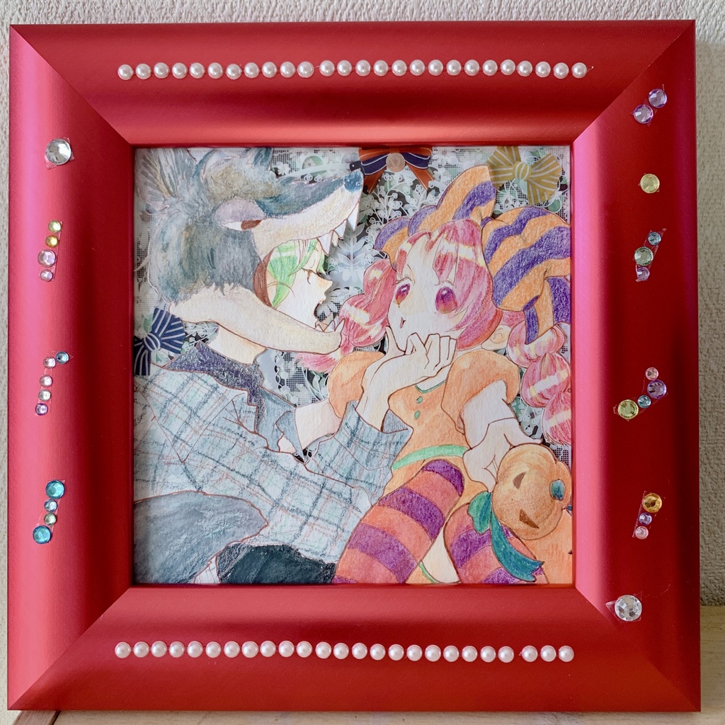 【額付き原画手描きイラスト】『HalloweenⅡ』原画 オリジナル 創作 コラージュ