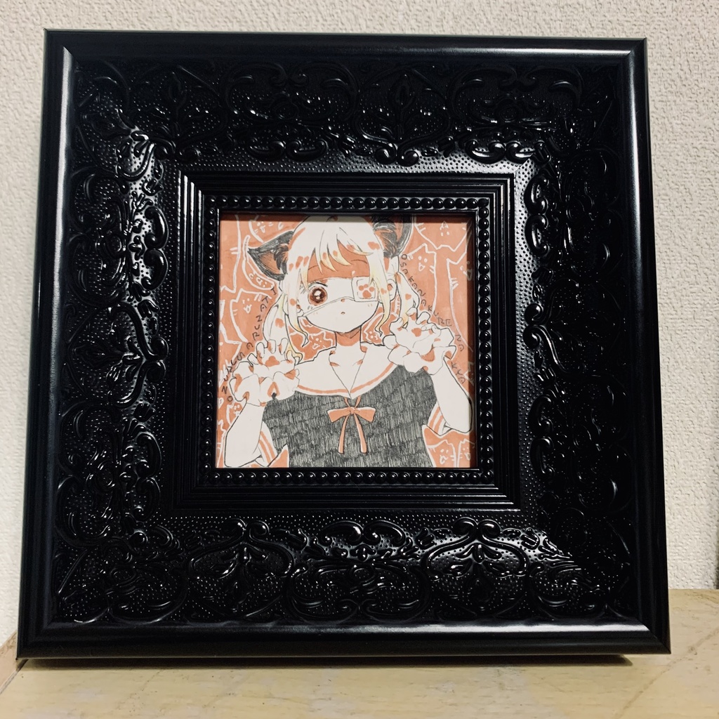 【額付き原画手描きイラスト】『はっぴーはろうぃーん!黒猫』 オリジナル 創作女子