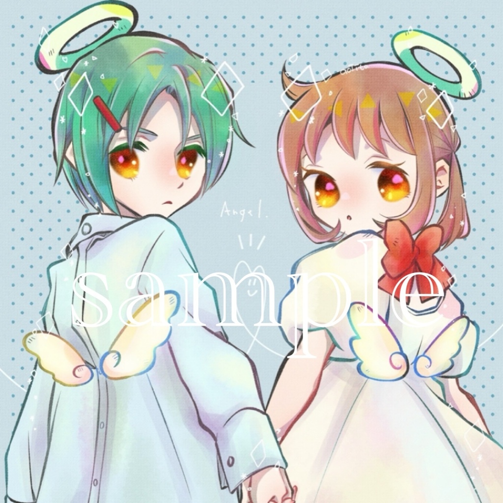 **手描きイラスト*キーホルダー*オリジナル*創作男女*天使**