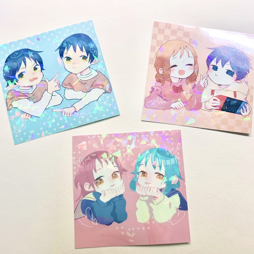 **オリジナルイラストカード*キラキラ*創作双子*かわいい*3枚セット**