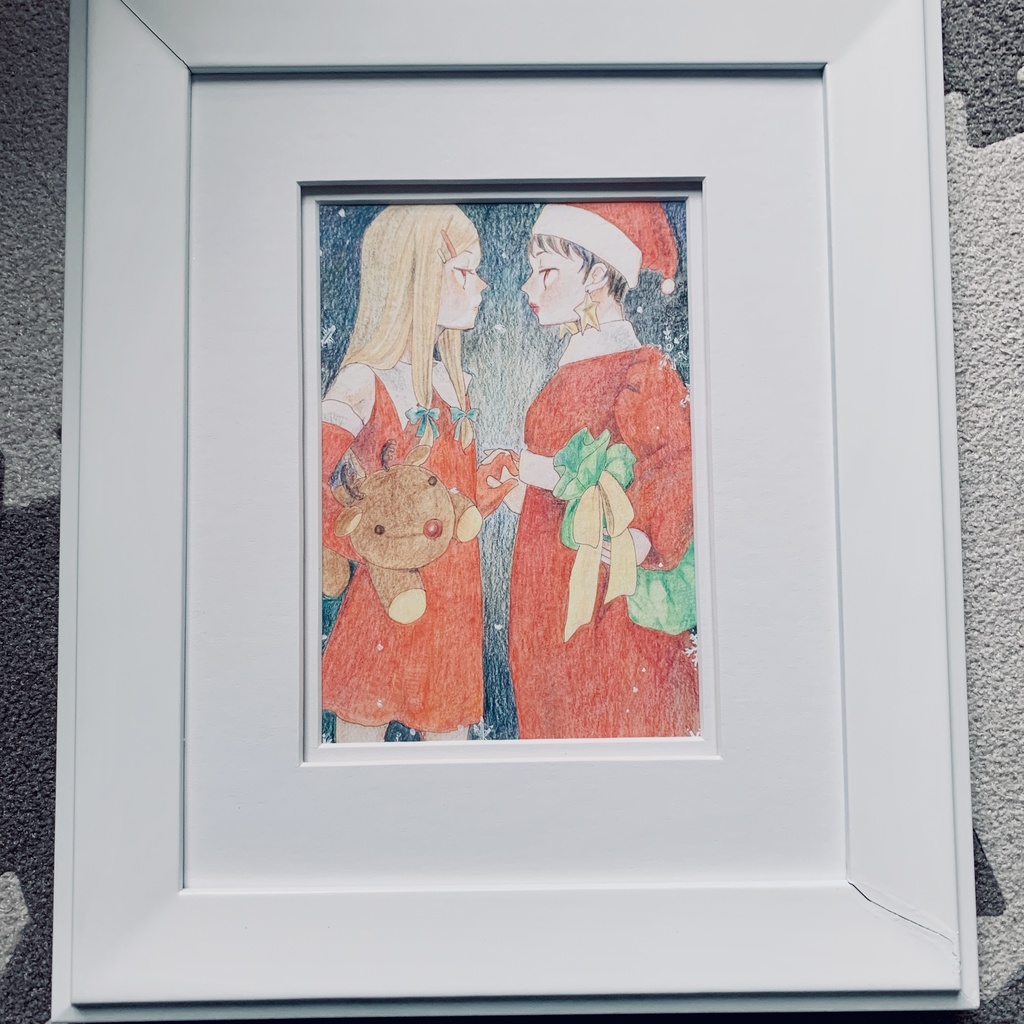 手描きイラスト『Christmas』額付 原画 オリジナル 創作 色鉛筆画