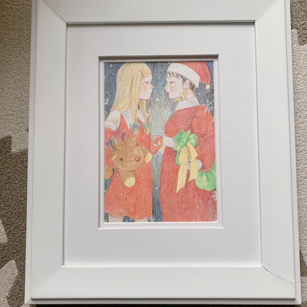手描きイラスト『Christmas』額付 原画 オリジナル 創作 色鉛筆画