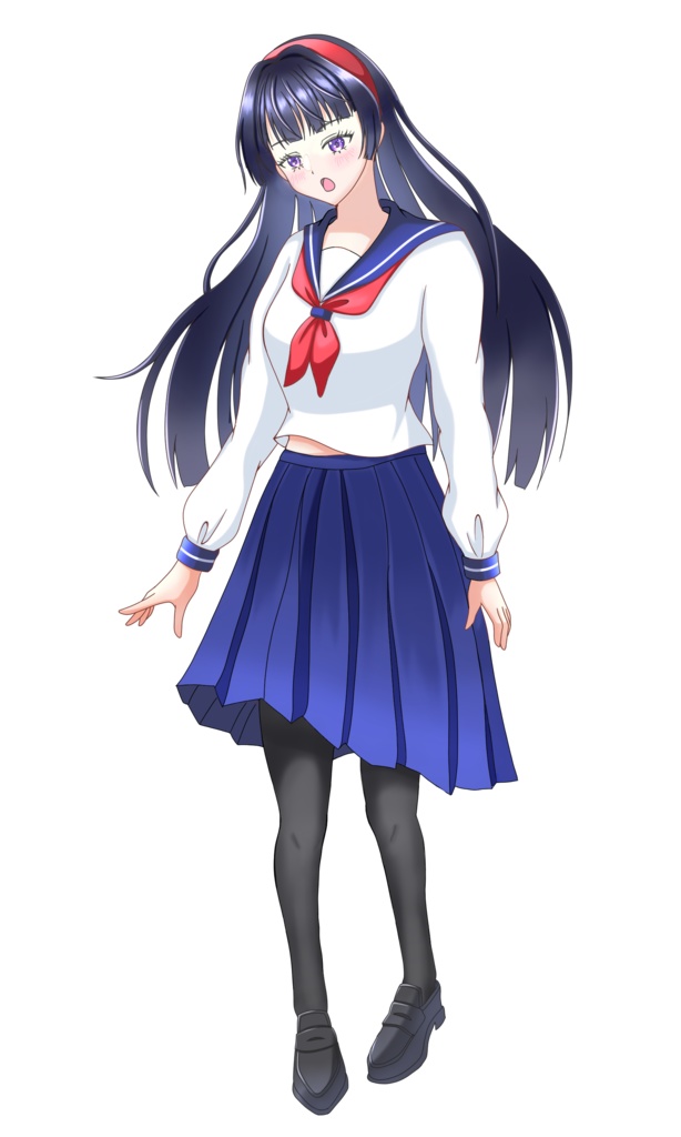 【立ち絵素材】表情8種!セーラー服の黒髪女の子の立ち絵セット