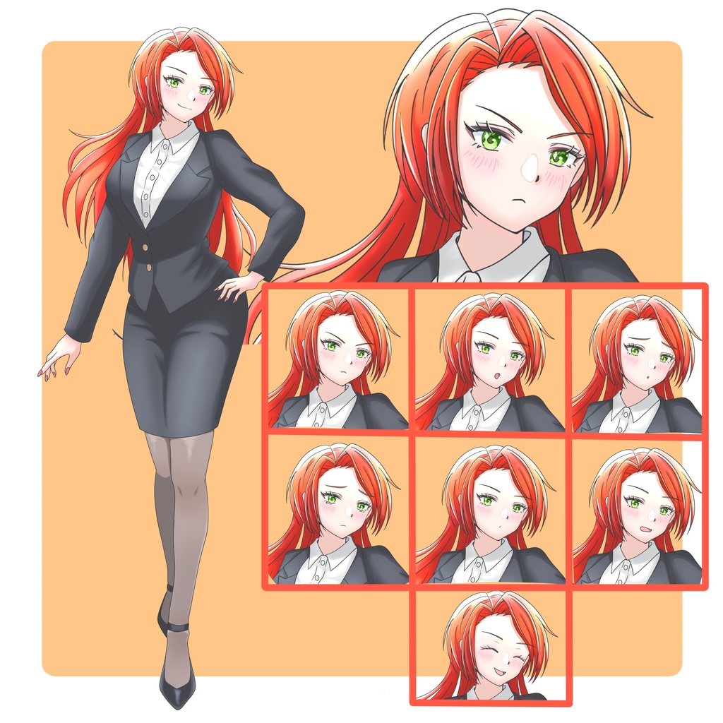 【立ち絵素材】表情８種！黒スーツの女性