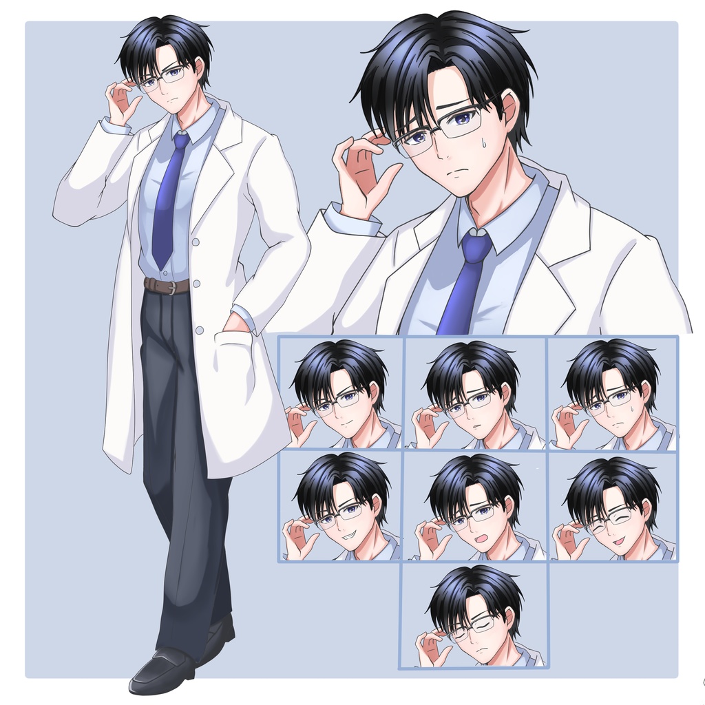 【立ち絵素材】表情8種!白衣を着た男性