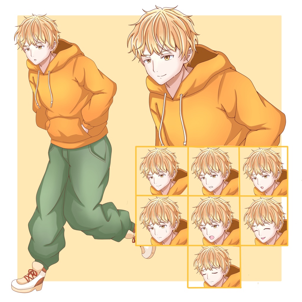 【立ち絵素材】表情8種!パーカーを着た男性