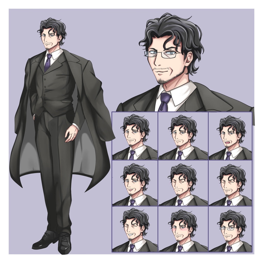 【表情差分10種】イケオジスーツ立ち絵（中年男性）