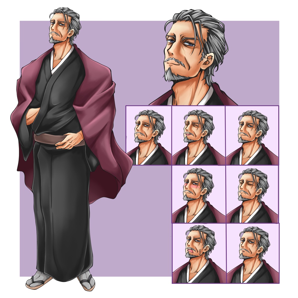 【表情差分8】和服のイケオジの立ち絵（中年男性）