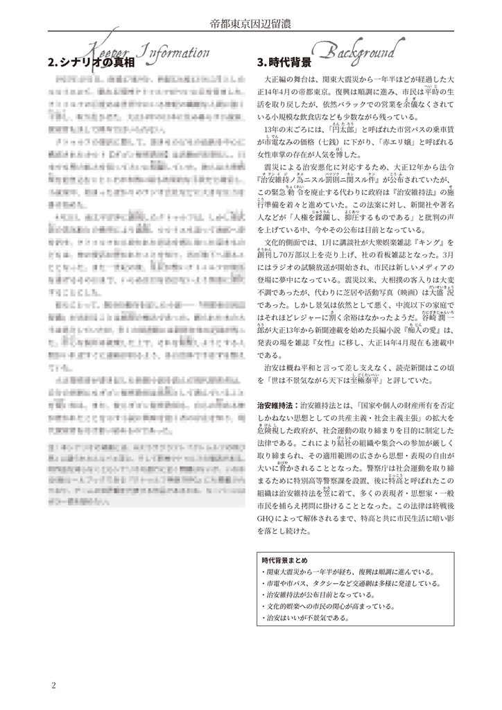 帝都東京因辺留濃【クトゥルフ神話TRPG 6版/7版】 SPLL:E119504