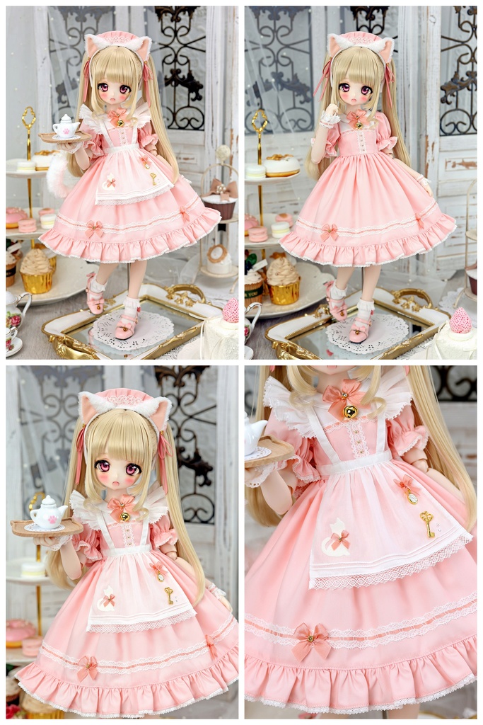 【受注予約3月2日まで】新色「ニャンコのお茶会」1/4ドール服(MDD・KUMAKO用)