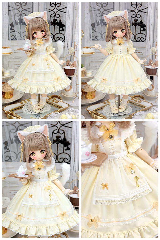 【受注予約3月2日まで】新色「ニャンコのお茶会」1/4ドール服(MDD・KUMAKO用)