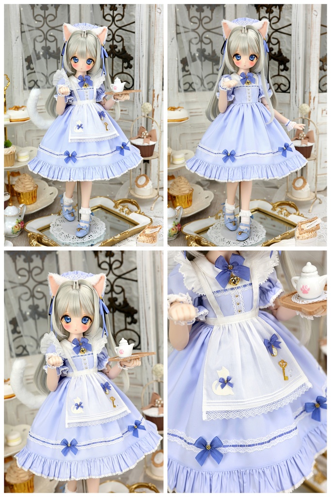 【受注予約3月2日まで】新色「ニャンコのお茶会」1/4ドール服(MDD・KUMAKO用)