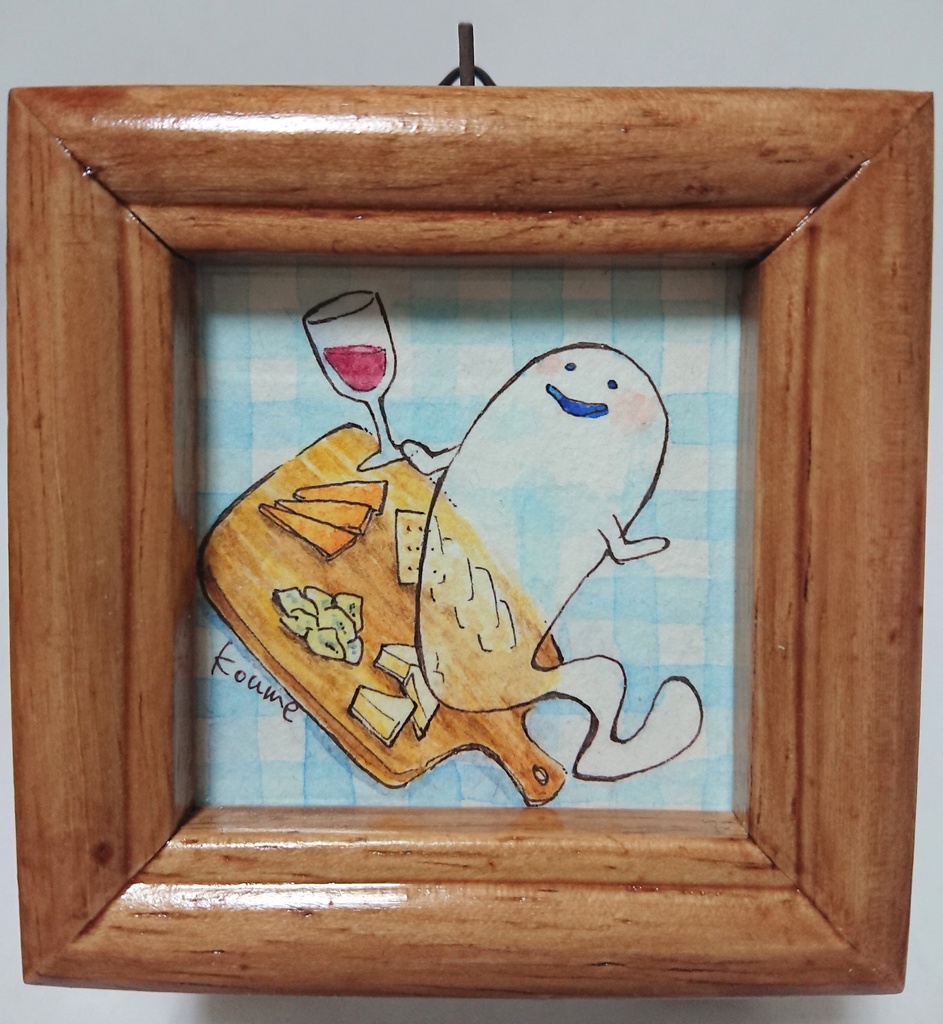 ミニ原画「赤ワインとチーズの盛り合わせ」