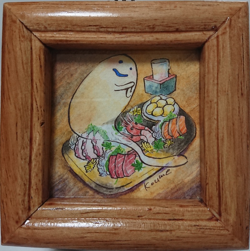 ミニ原画「冷酒と刺し盛り5種」