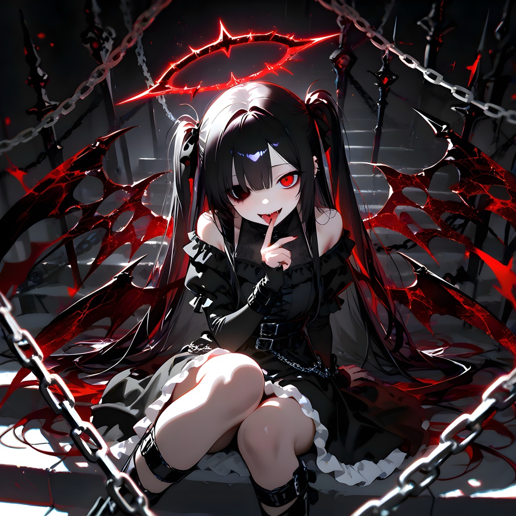 【4Kイラスト】ゴスロリ悪魔娘／ダークファンタジー／血翼／AI生成アート