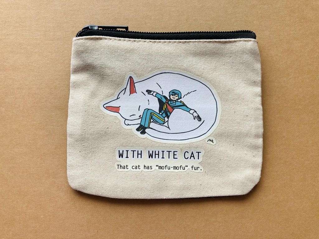 【圧着プリント】「WITH WHITE CAT」ティッシュポーチ