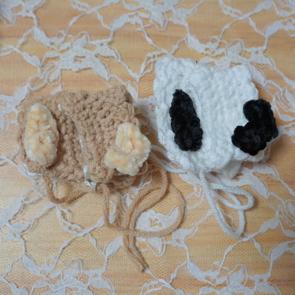 8cm用ぬい服 いぬみみボンネット&しっぽ付きワンピース