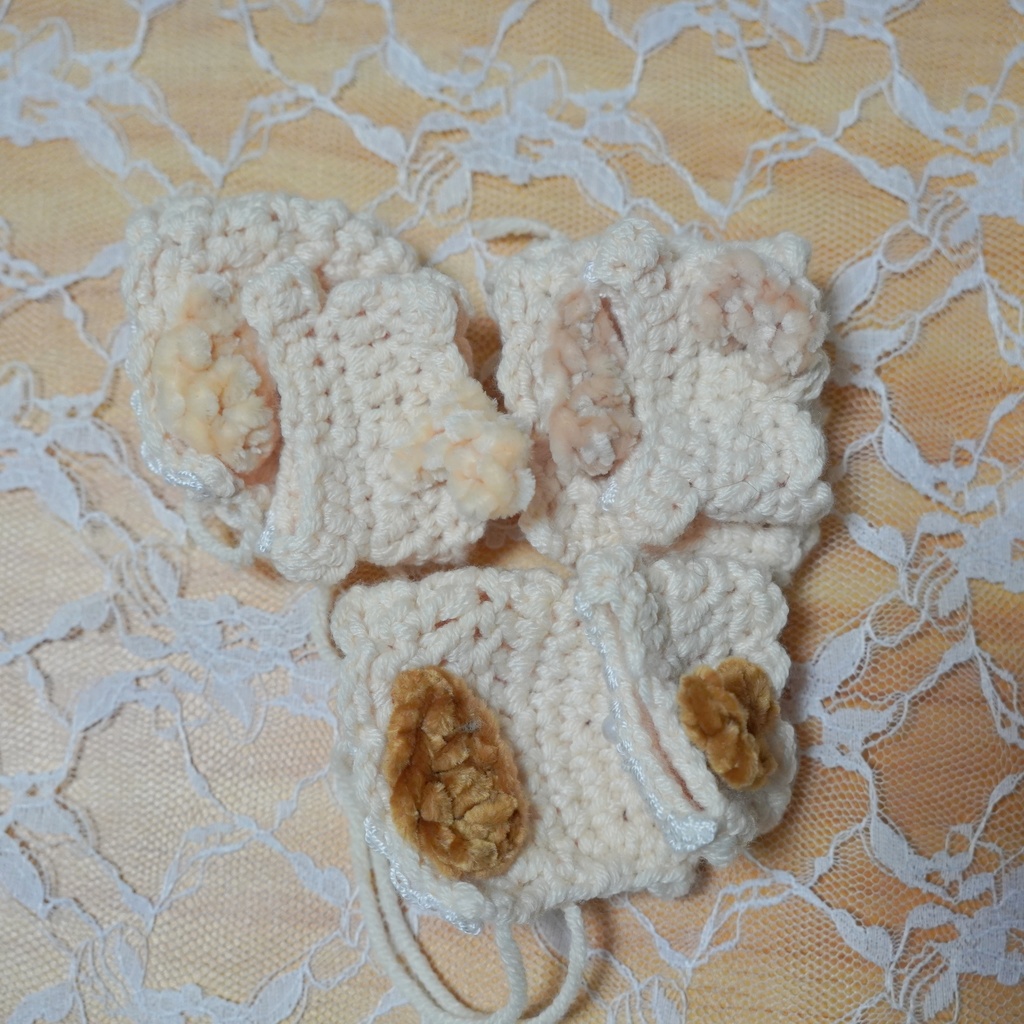 8cm用ぬい服 いぬみみボンネット&しっぽ付きワンピース