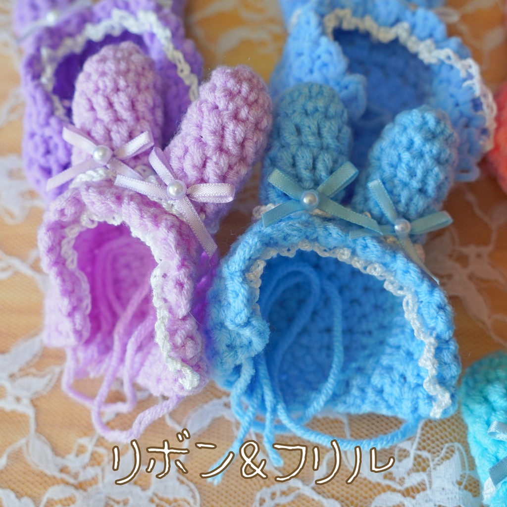 8cm用ぬい服 うさぎボンネット+ワンピースセット