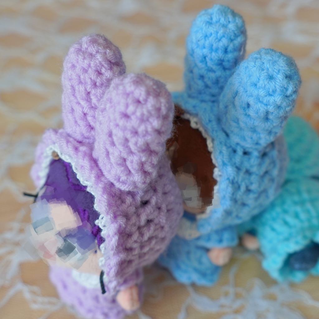 8cm用ぬい服 うさぎボンネット+ワンピースセット