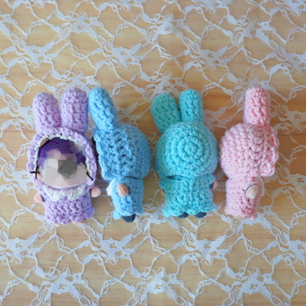 8cm用ぬい服 うさぎボンネット+ワンピースセット