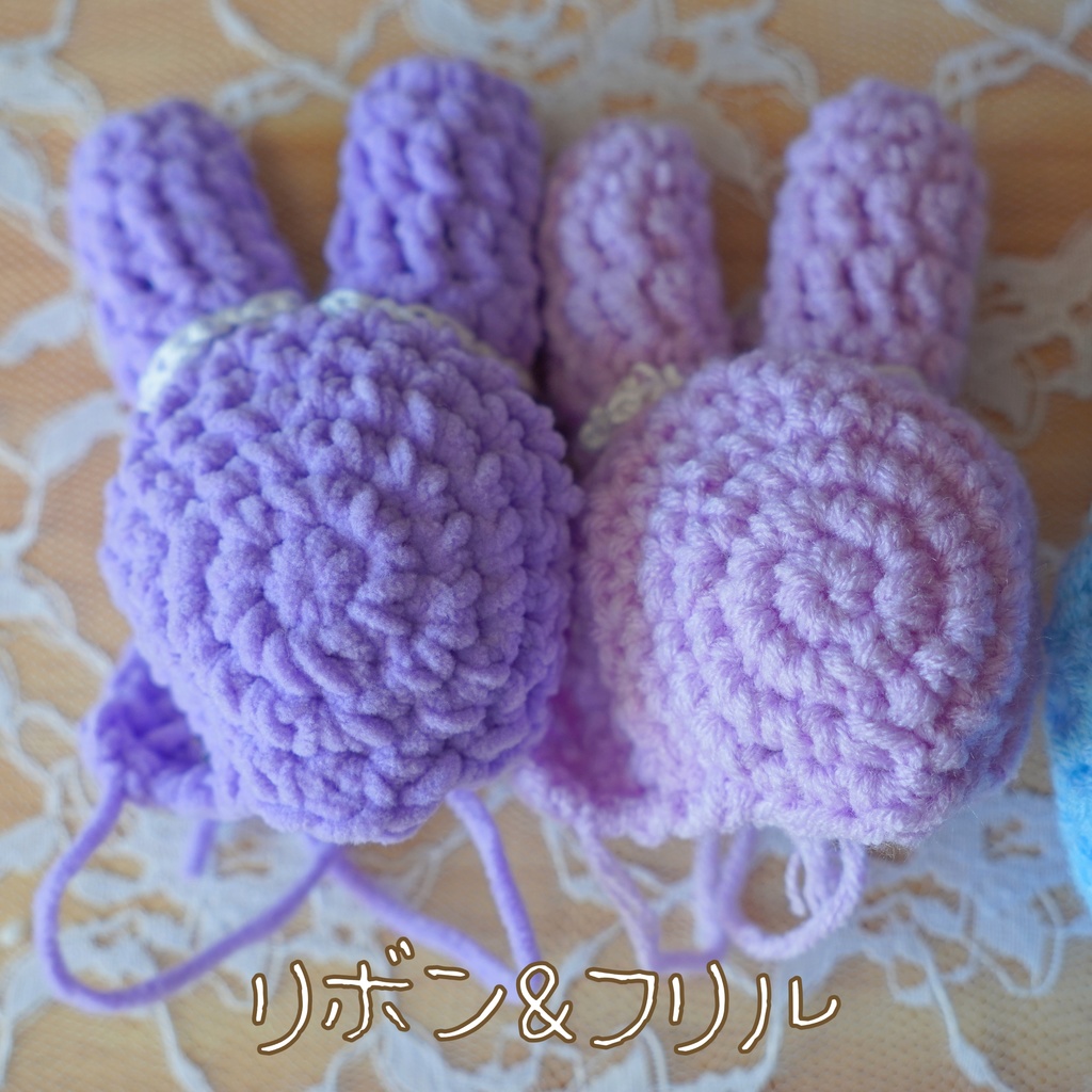 8cm用ぬい服 うさぎボンネット+ワンピースセット