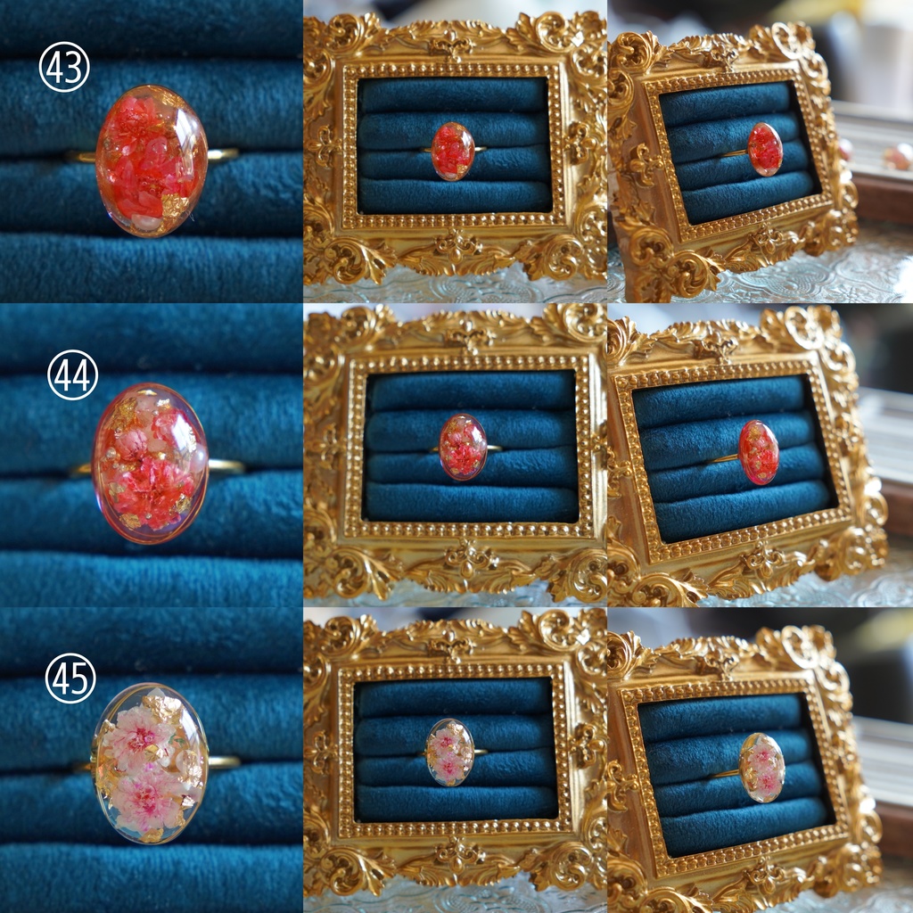 【一点物】お花のレジンリング ドライフラワーのアンティーク風アクセサリー