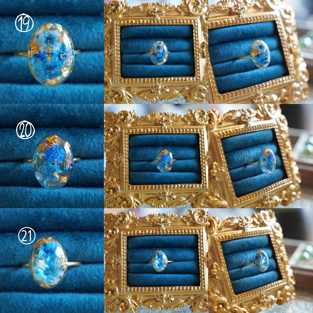 【一点物】お花のレジンリング ドライフラワーのアンティーク風アクセサリー